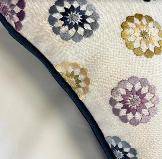 Embroidered Multi Floral Piped Cushion Cover - 16" x 16"
