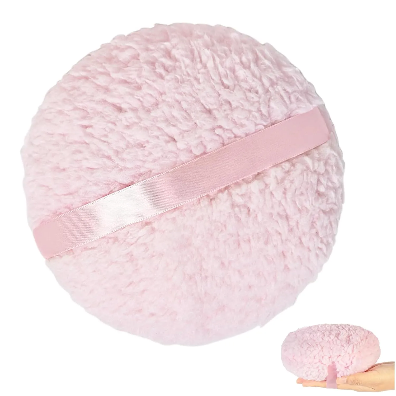 Extra Large Soft Reusable Powder Puff, 6'' Ultra Soft Washable Round Velour Body Powder Applicator, Oversize Dust Puffs for Women (Pink)