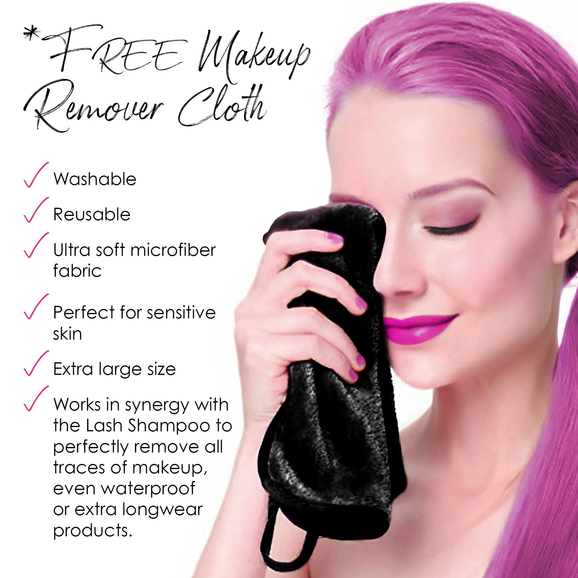 Eyelash Extension Cleansing Set with Foaming Shampoo, Refill Bottle, Brush and Makeup Remover Towel - Non-irritating Cleanser for Extensions and Natural Lashes