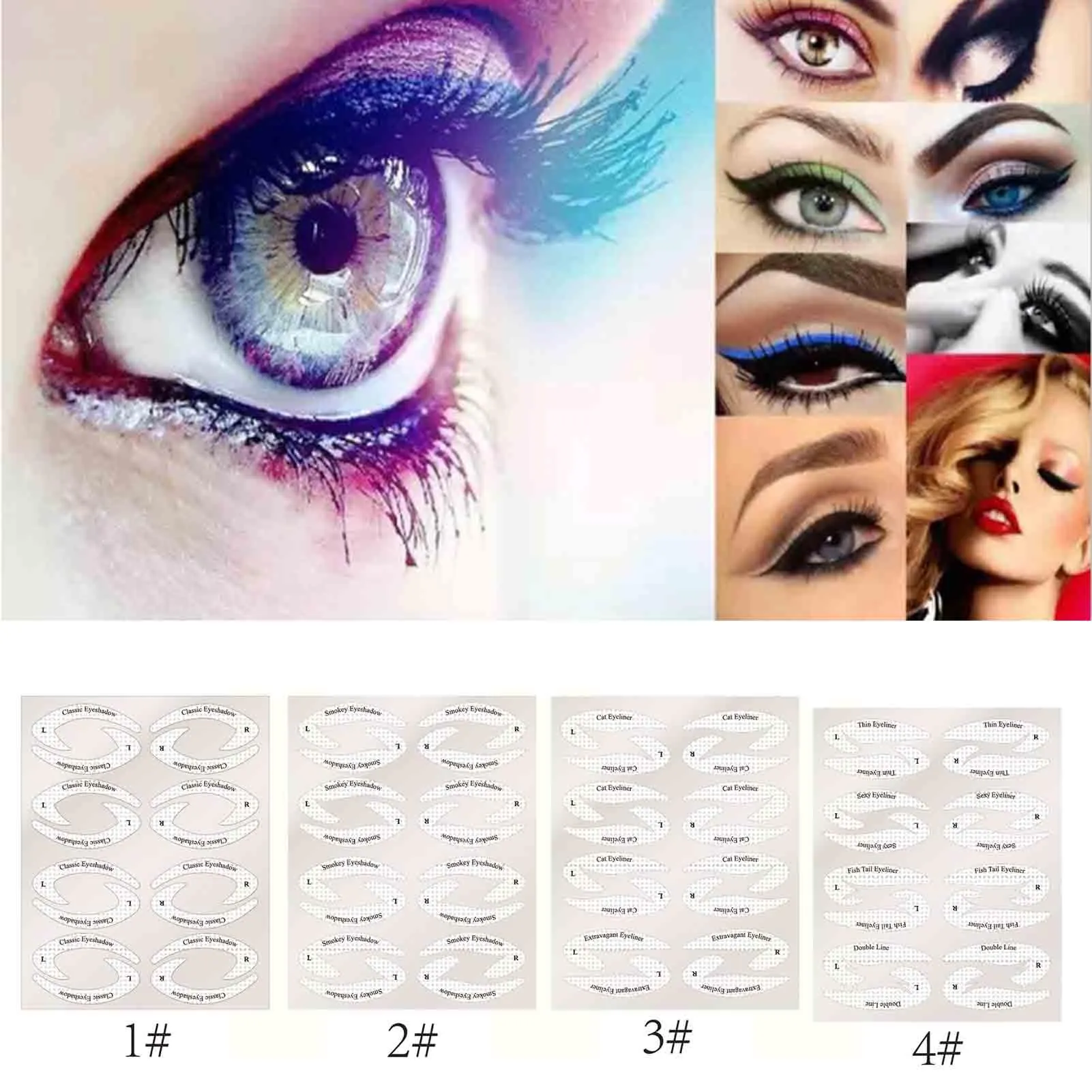 Eyeliner Makeup Template Stickers 4 Cards Pack