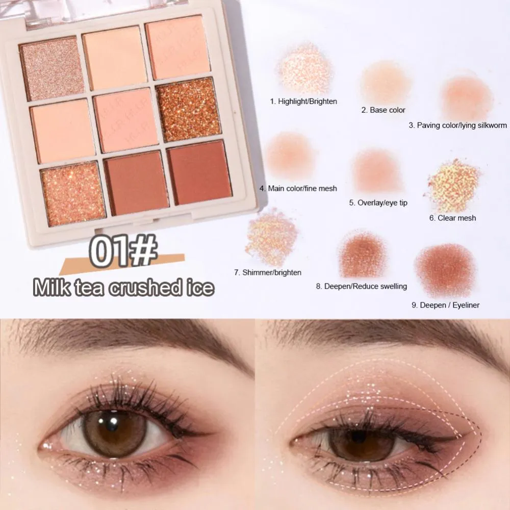 Eyeshadow Palette 9 Colors Eyeshadow Shimmer Palette Glitter Nude Cosmetics Pearlescent Earth Color Eye Makeup Eyeshadow Kit
