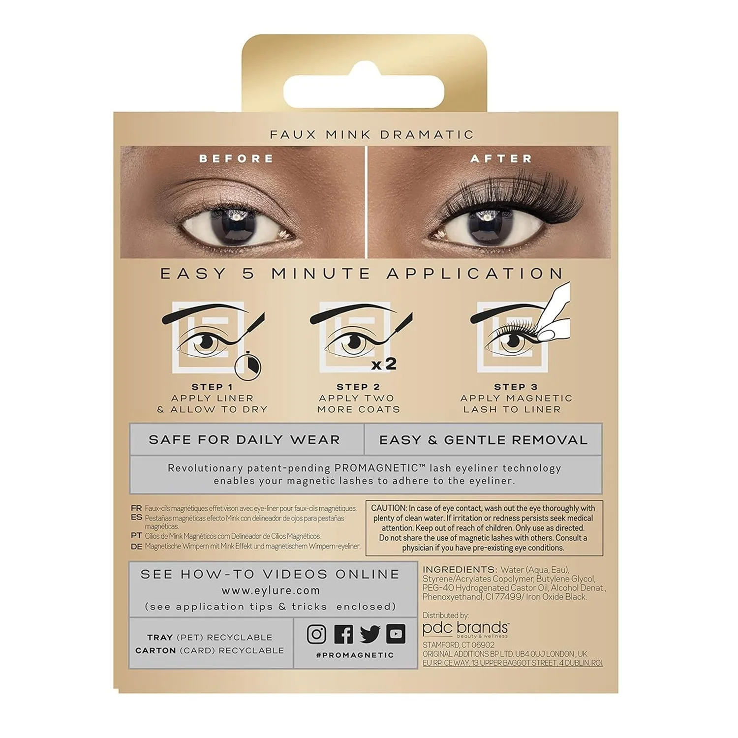 Eylure London Pro Magnetic Eyeliner & Lash System Faux Mink Dramatic 5 Magnets 0.084oz/ 2.5ml