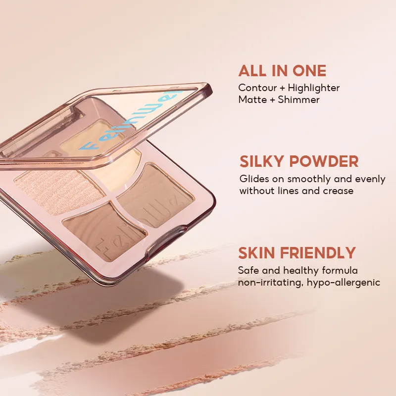 FelinWel 4 Colors Highlighter Contour Palette Makeup 3D Bronzer Matte Powder