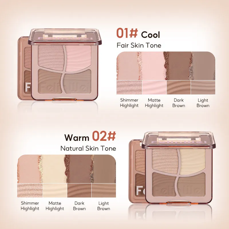 FelinWel 4 Colors Highlighter Contour Palette Makeup 3D Bronzer Matte Powder