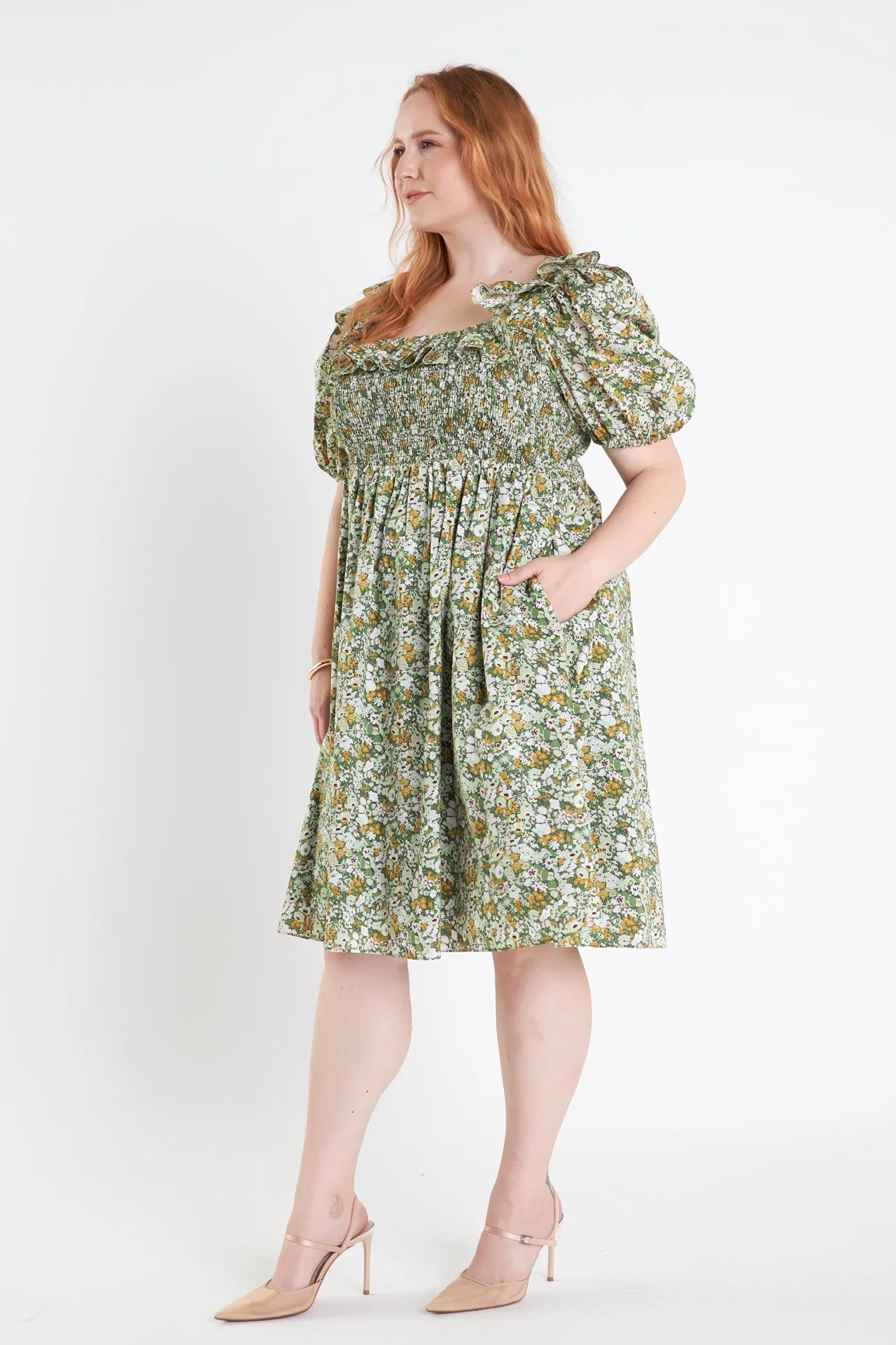 Floral Print Smocked Puff Sleeve Dress