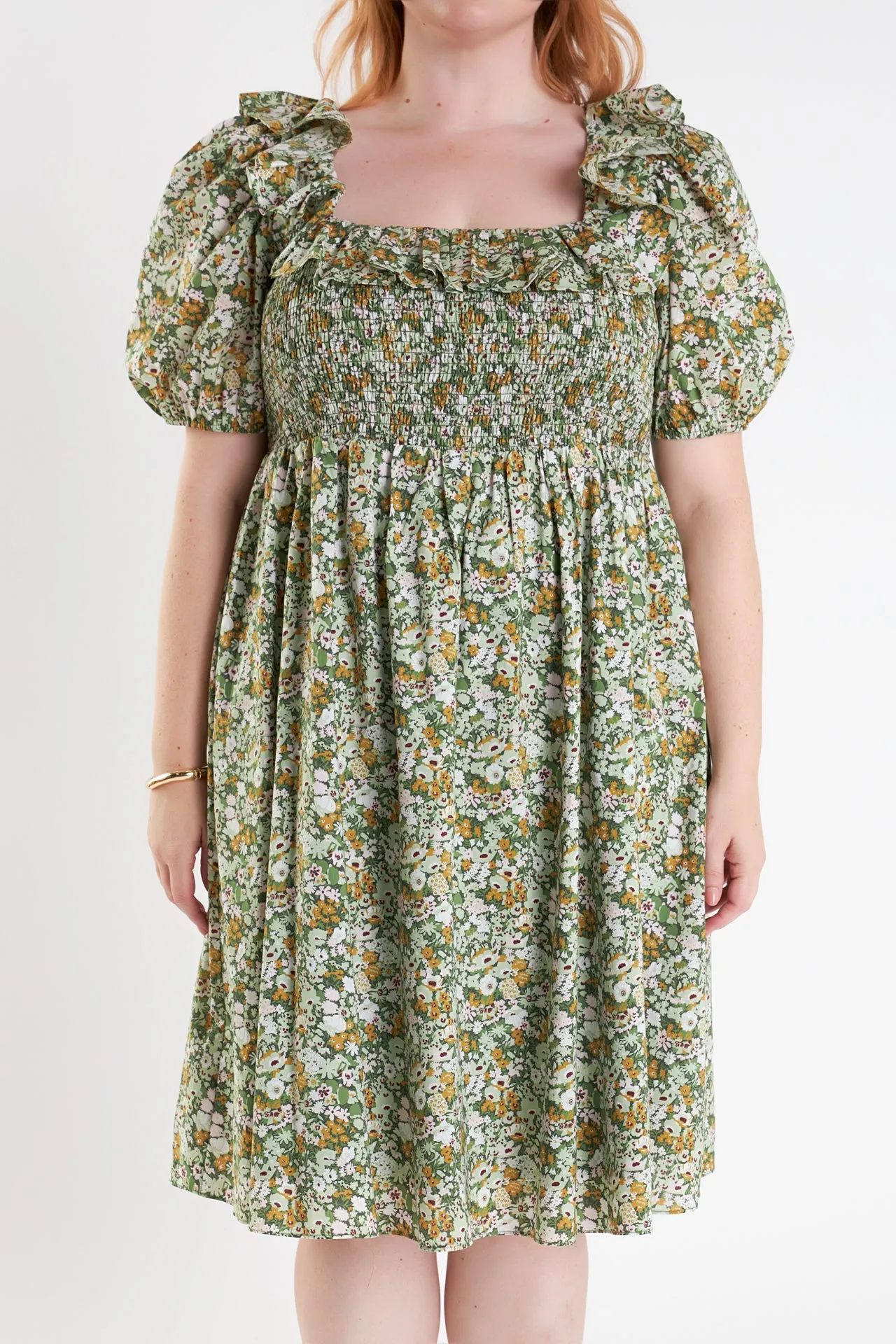 Floral Print Smocked Puff Sleeve Dress