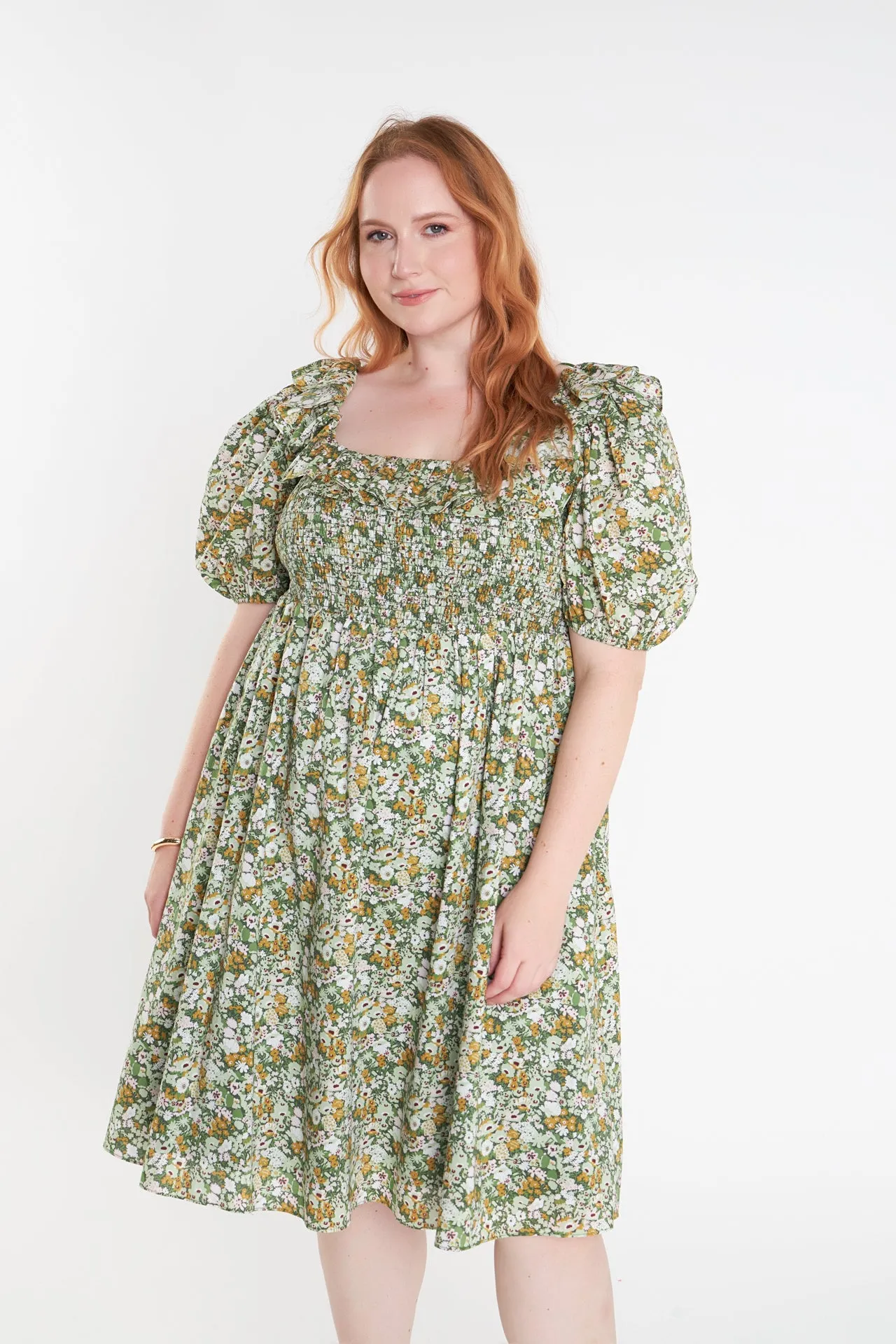 Floral Print Smocked Puff Sleeve Dress