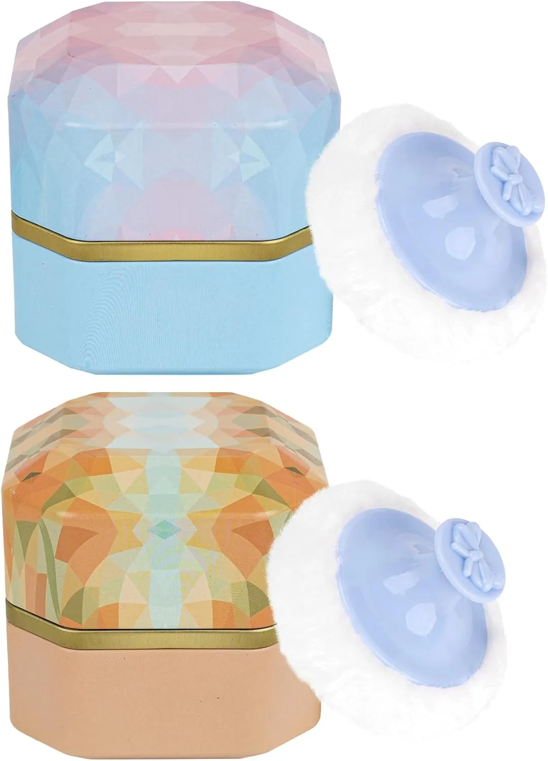 Framendino, 2 Set Body Powder Puff and Container Empty Box with Lid Case Loose for Women
