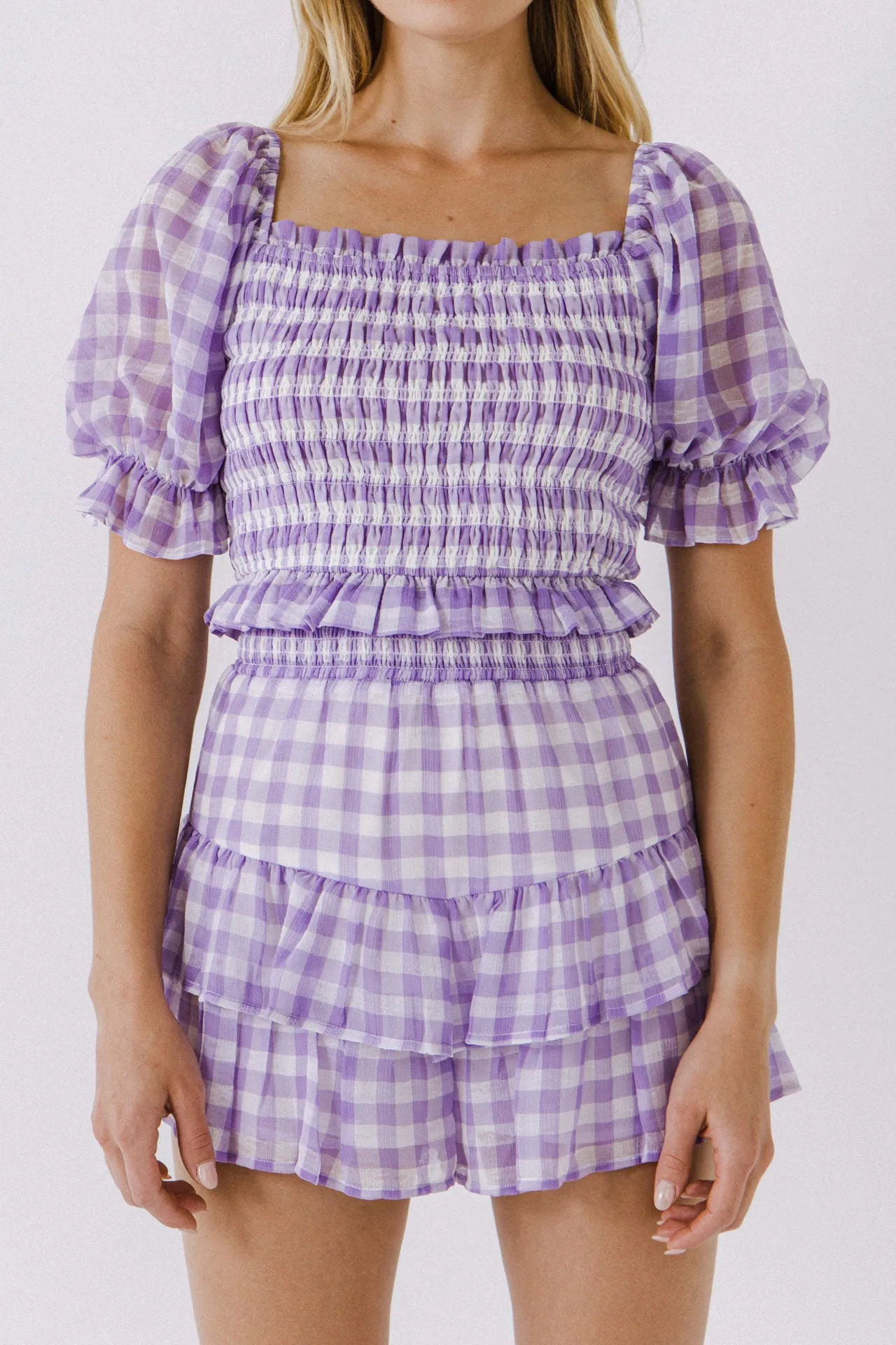 Gingham Print Smocked Top