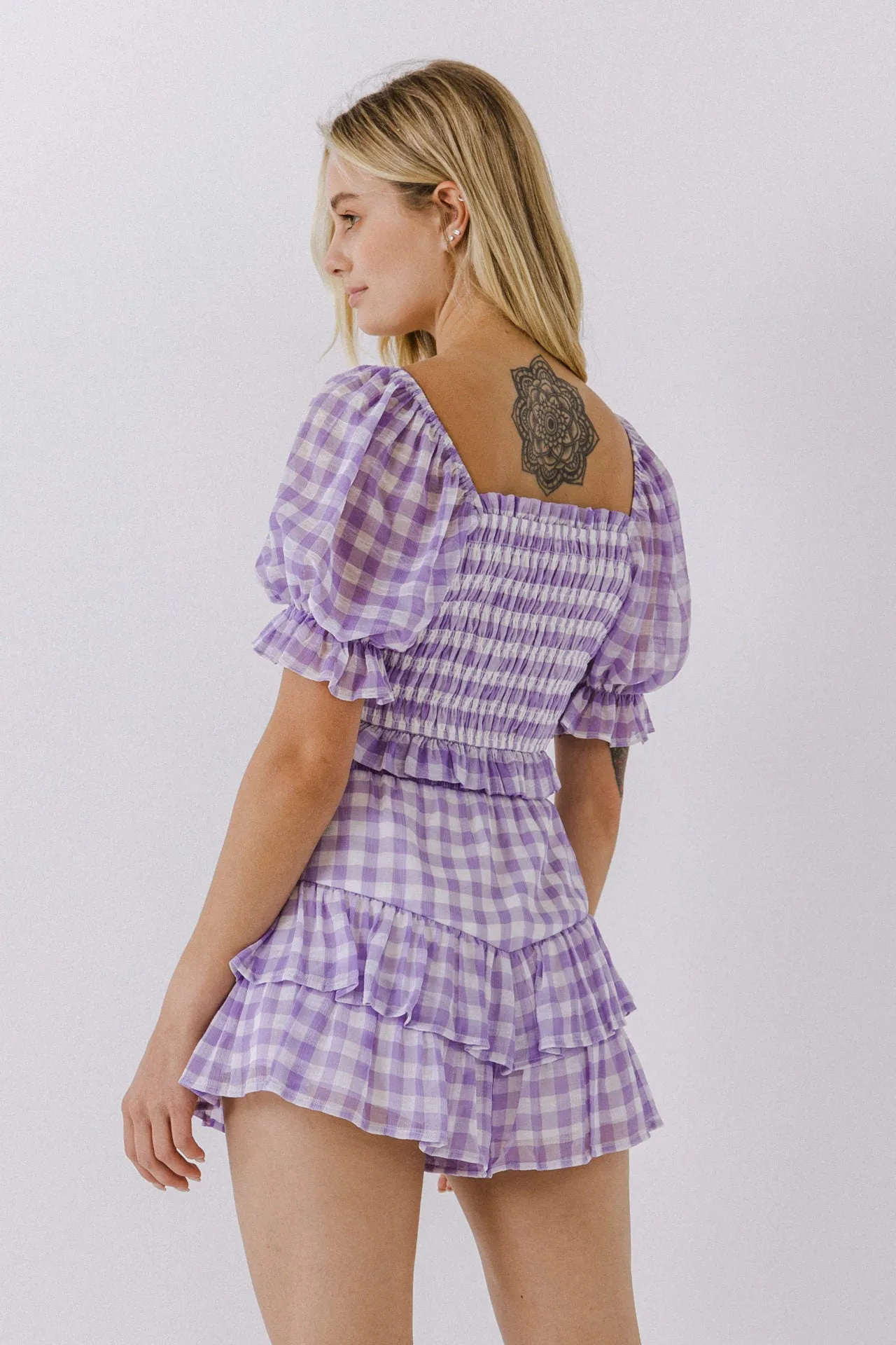 Gingham Print Smocked Top