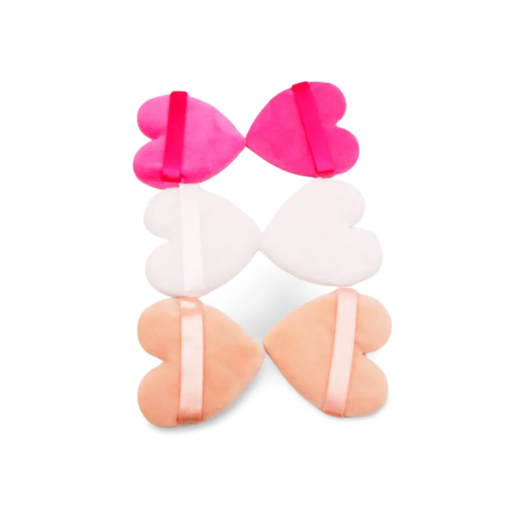 GLADKING 3 Multi Color 6 Pcs Heart Velour Makeup Powder Puff for Setting, Contouring(random Color)