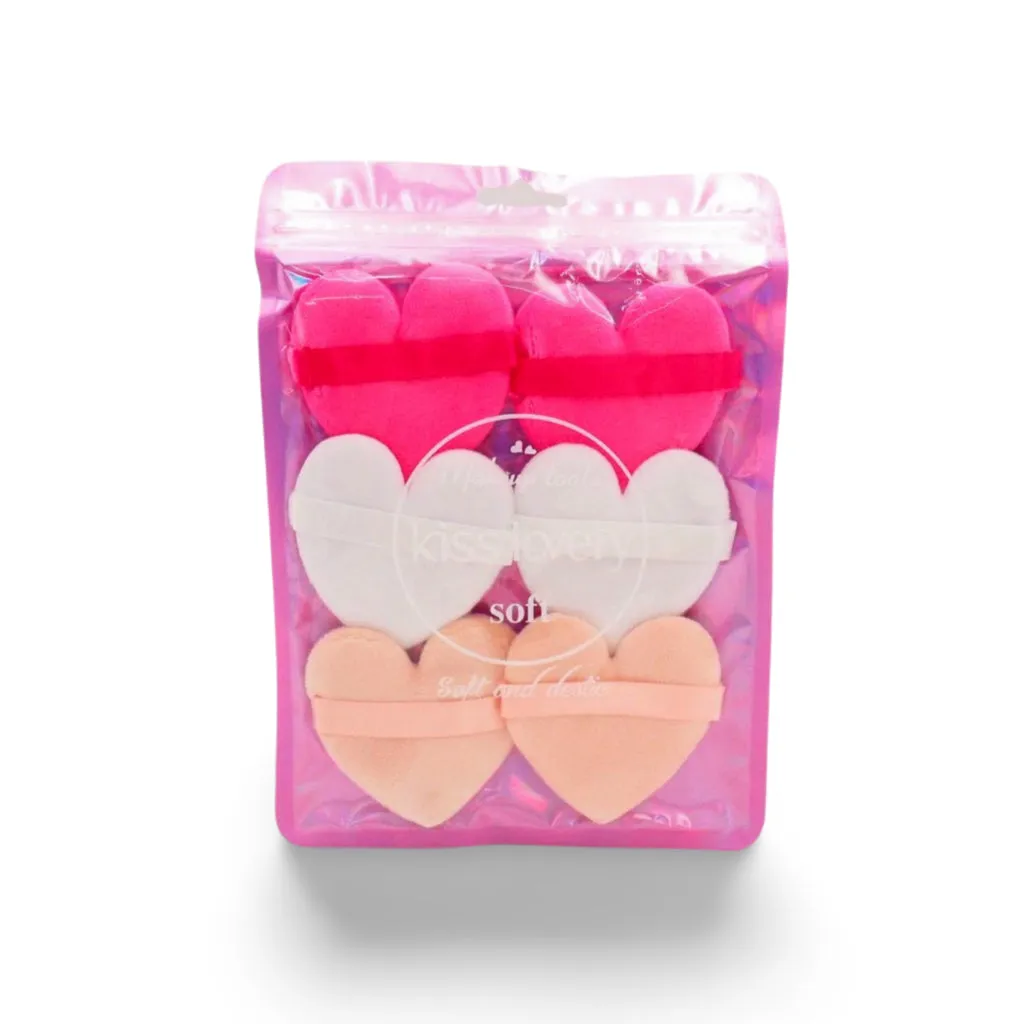 GLADKING 3 Multi Color 6 Pcs Heart Velour Makeup Powder Puff for Setting, Contouring(random Color)