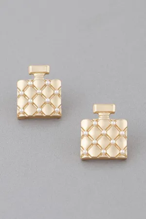 Gold Cream Quilted Perfume Stud Earrings