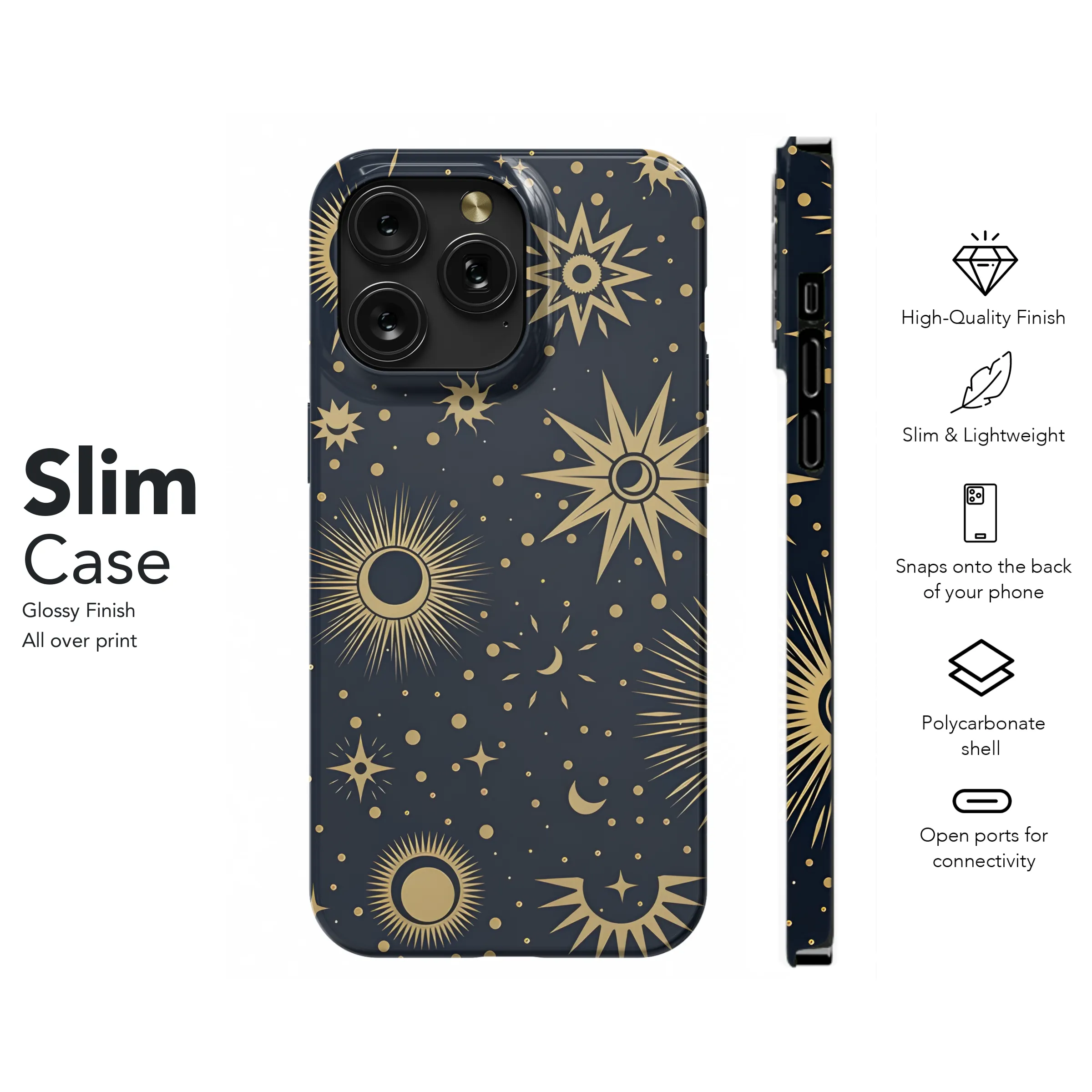 Golden Sun Moon Stars Phone Case iPhone Samsung Cover Pixel 3970
