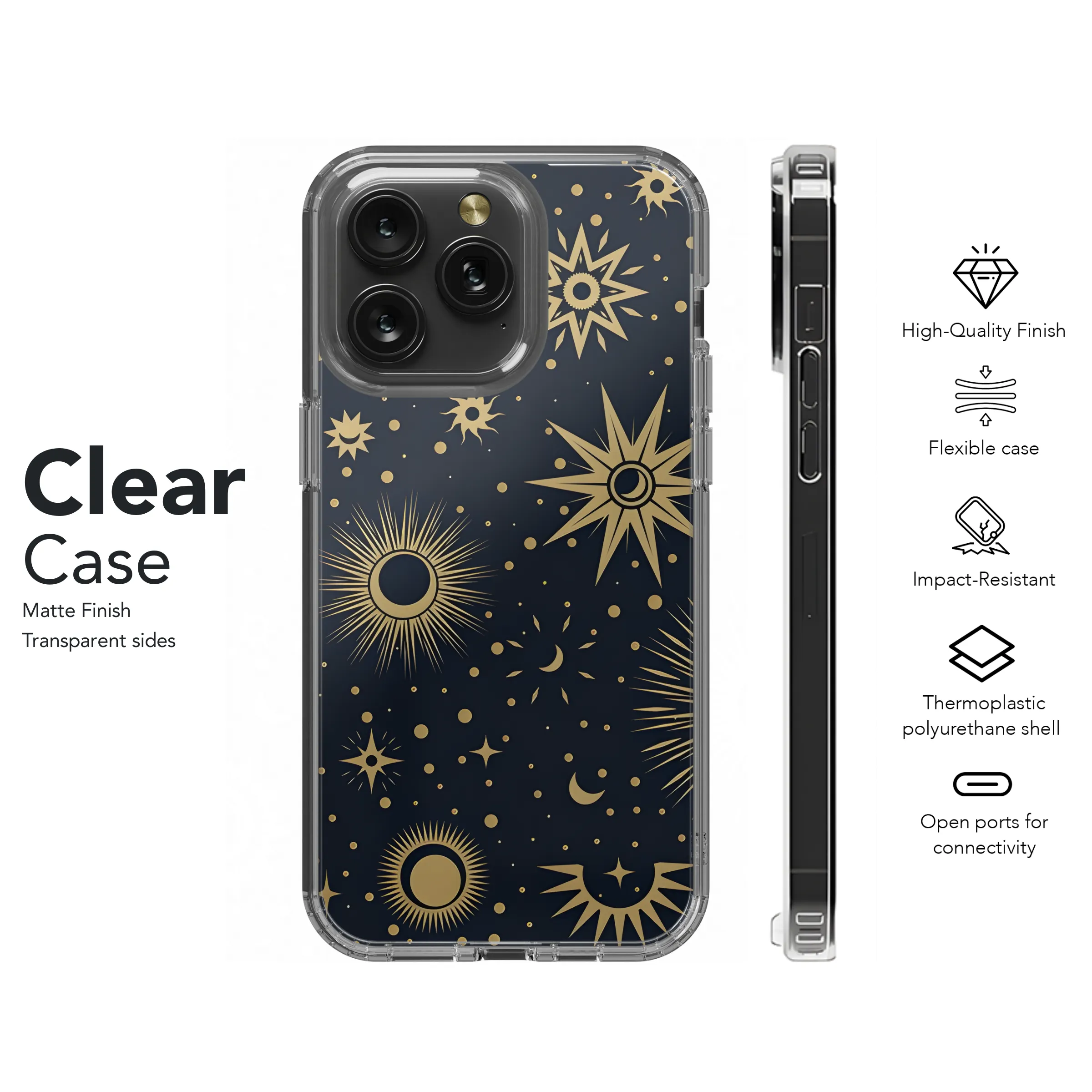 Golden Sun Moon Stars Phone Case iPhone Samsung Cover Pixel 3970