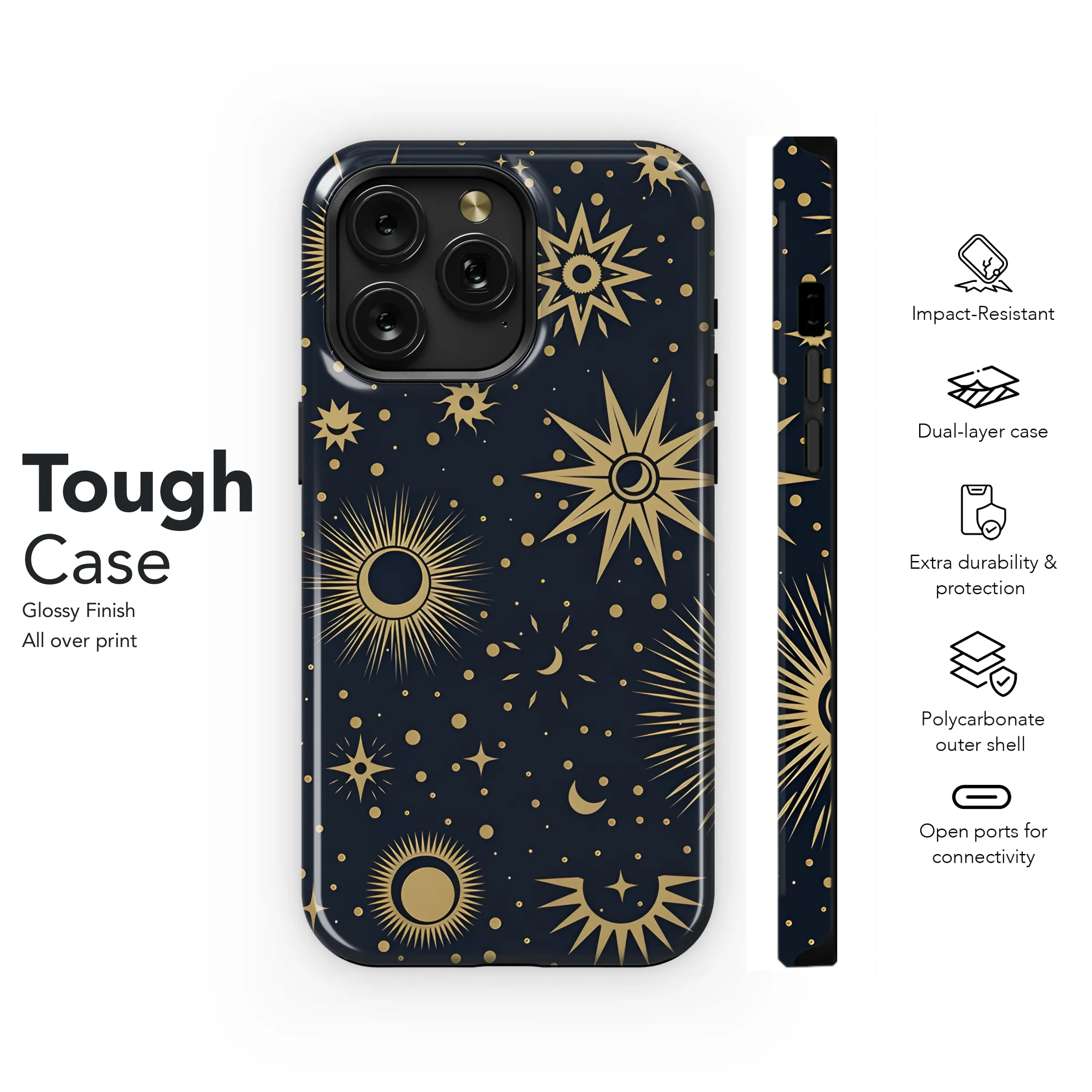 Golden Sun Moon Stars Phone Case iPhone Samsung Cover Pixel 3970