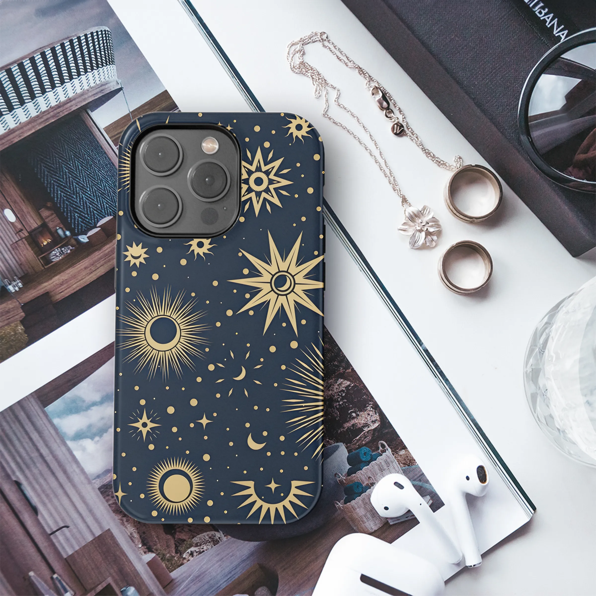 Golden Sun Moon Stars Phone Case iPhone Samsung Cover Pixel 3970