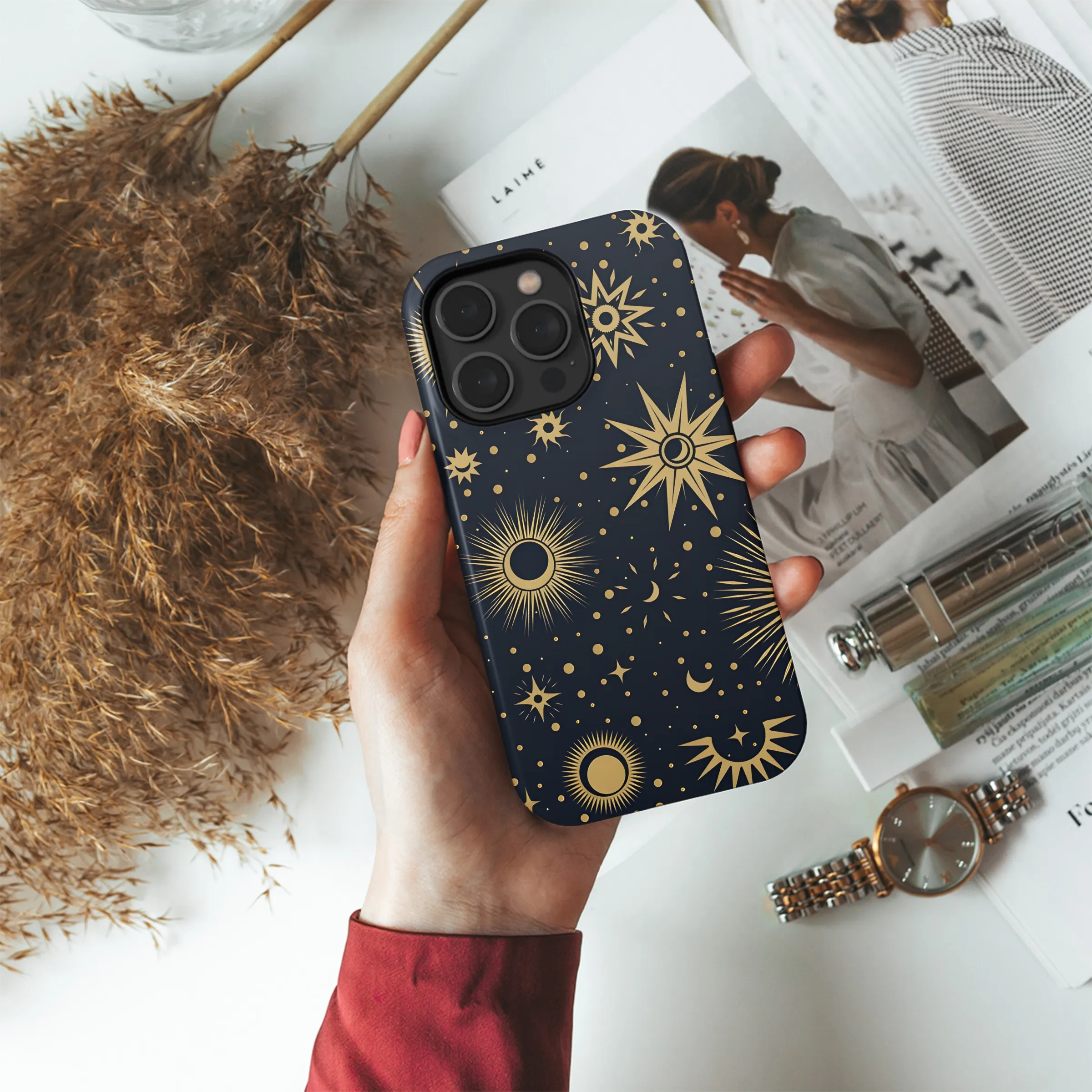 Golden Sun Moon Stars Phone Case iPhone Samsung Cover Pixel 3970