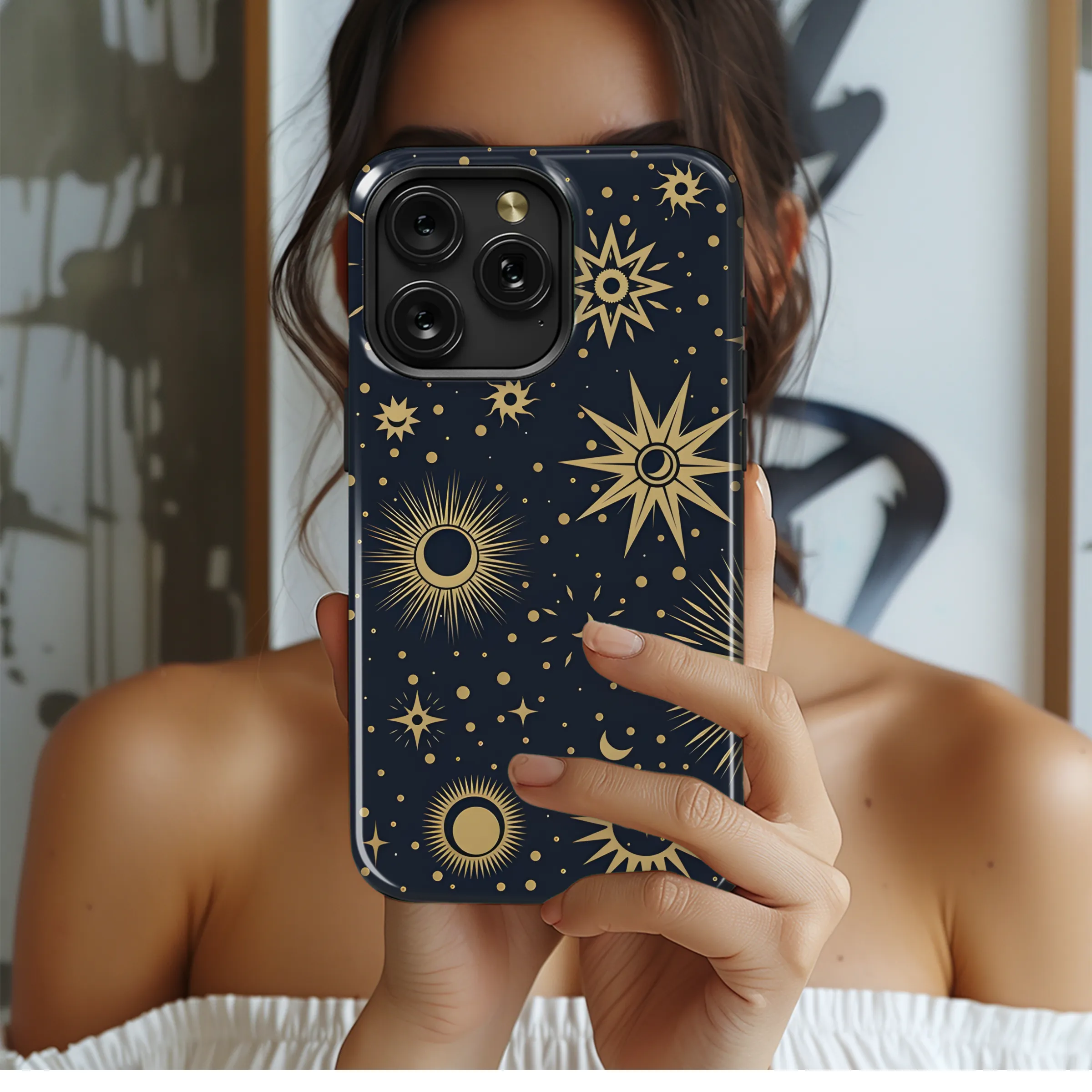 Golden Sun Moon Stars Phone Case iPhone Samsung Cover Pixel 3970