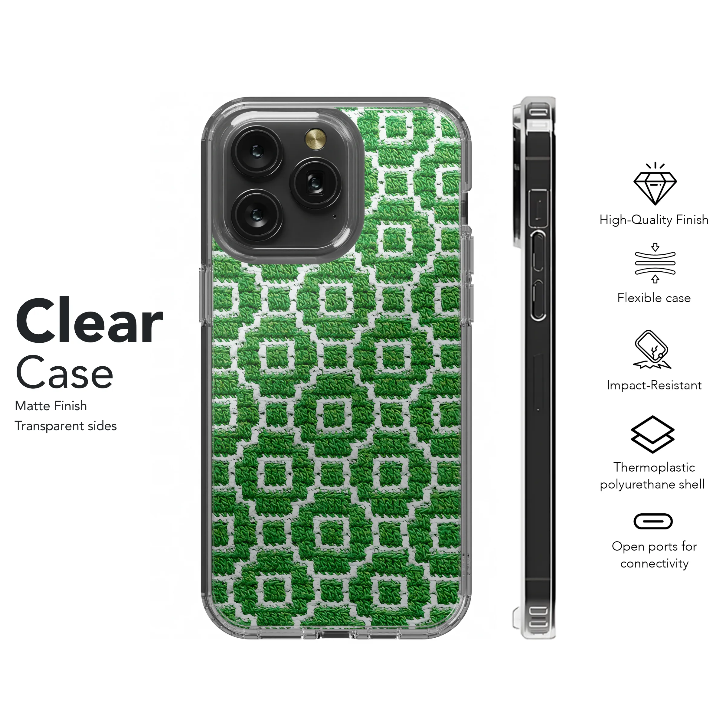 Green White Knitted Mosaic Phone Case iPhone Samsung Cover Pixel 3848