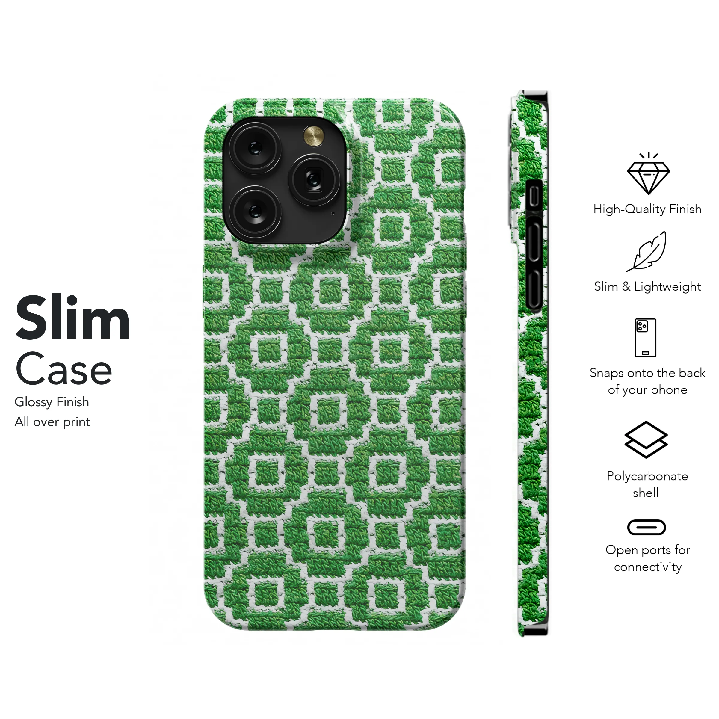 Green White Knitted Mosaic Phone Case iPhone Samsung Cover Pixel 3848