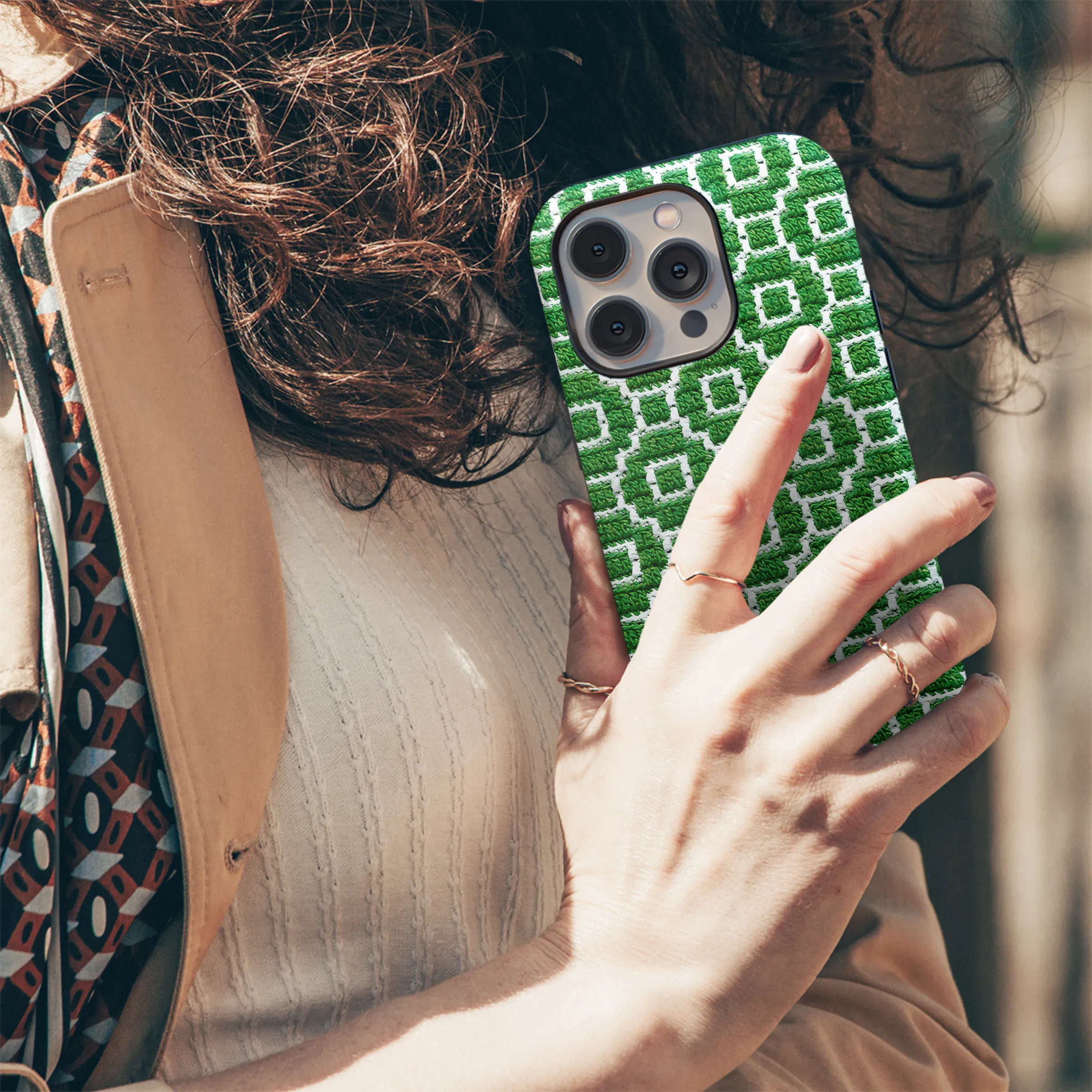 Green White Knitted Mosaic Phone Case iPhone Samsung Cover Pixel 3848