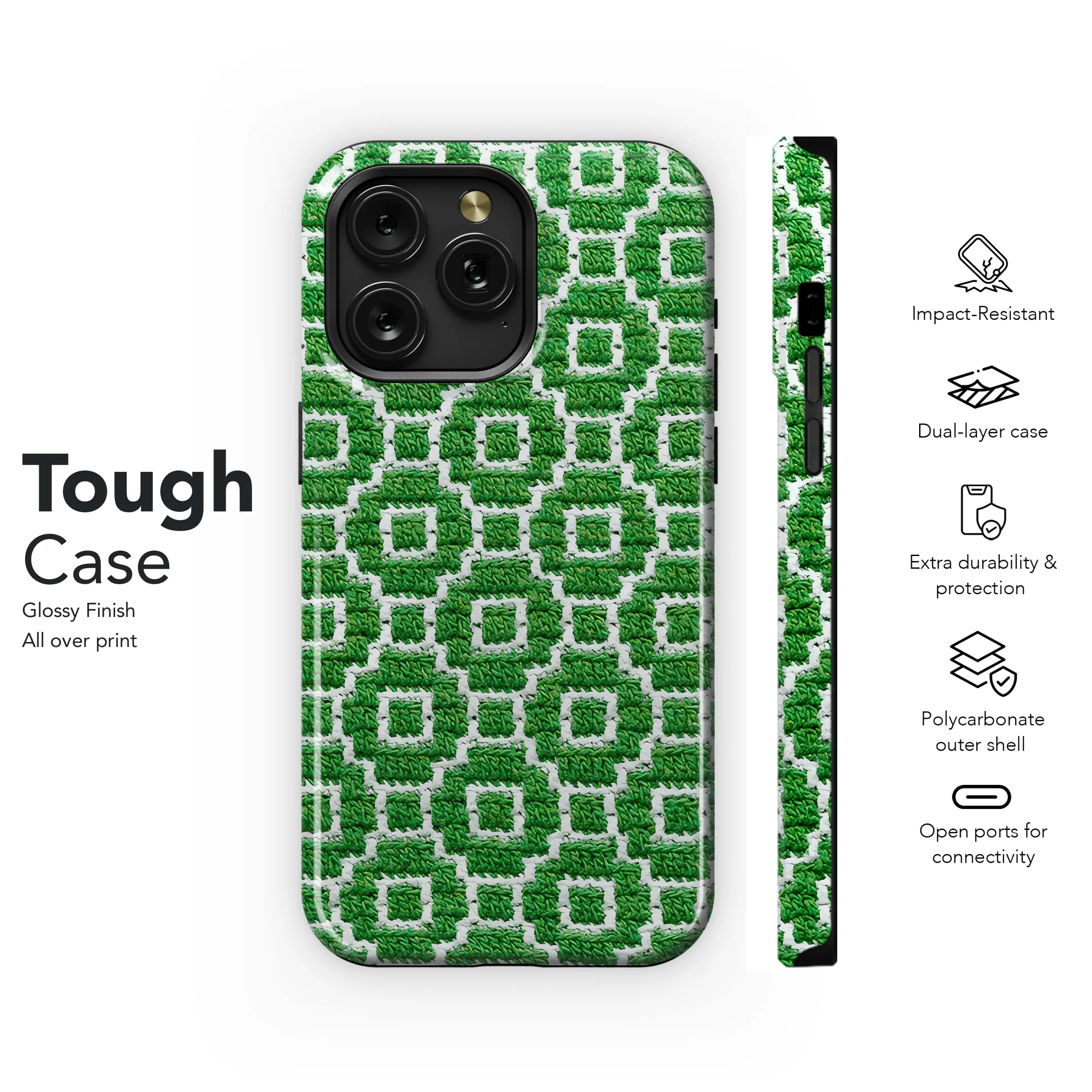 Green White Knitted Mosaic Phone Case iPhone Samsung Cover Pixel 3848