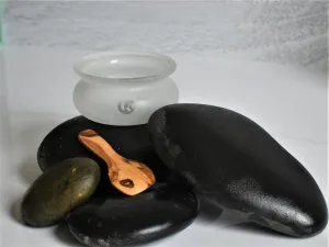 Handblown Glass Bowl   Olive Wood Spatula