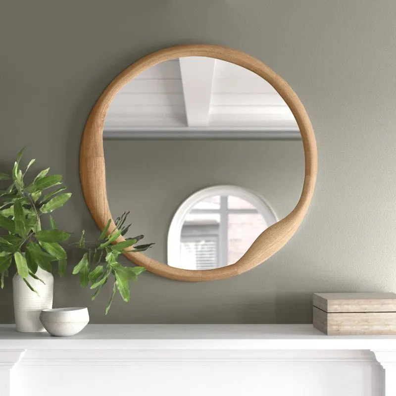 Handmade Round Mirror in Natural Wood