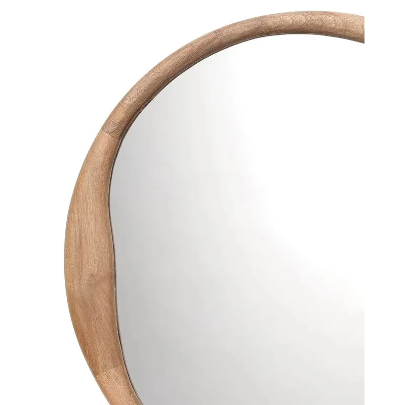 Handmade Round Mirror in Natural Wood