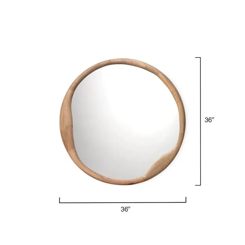 Handmade Round Mirror in Natural Wood