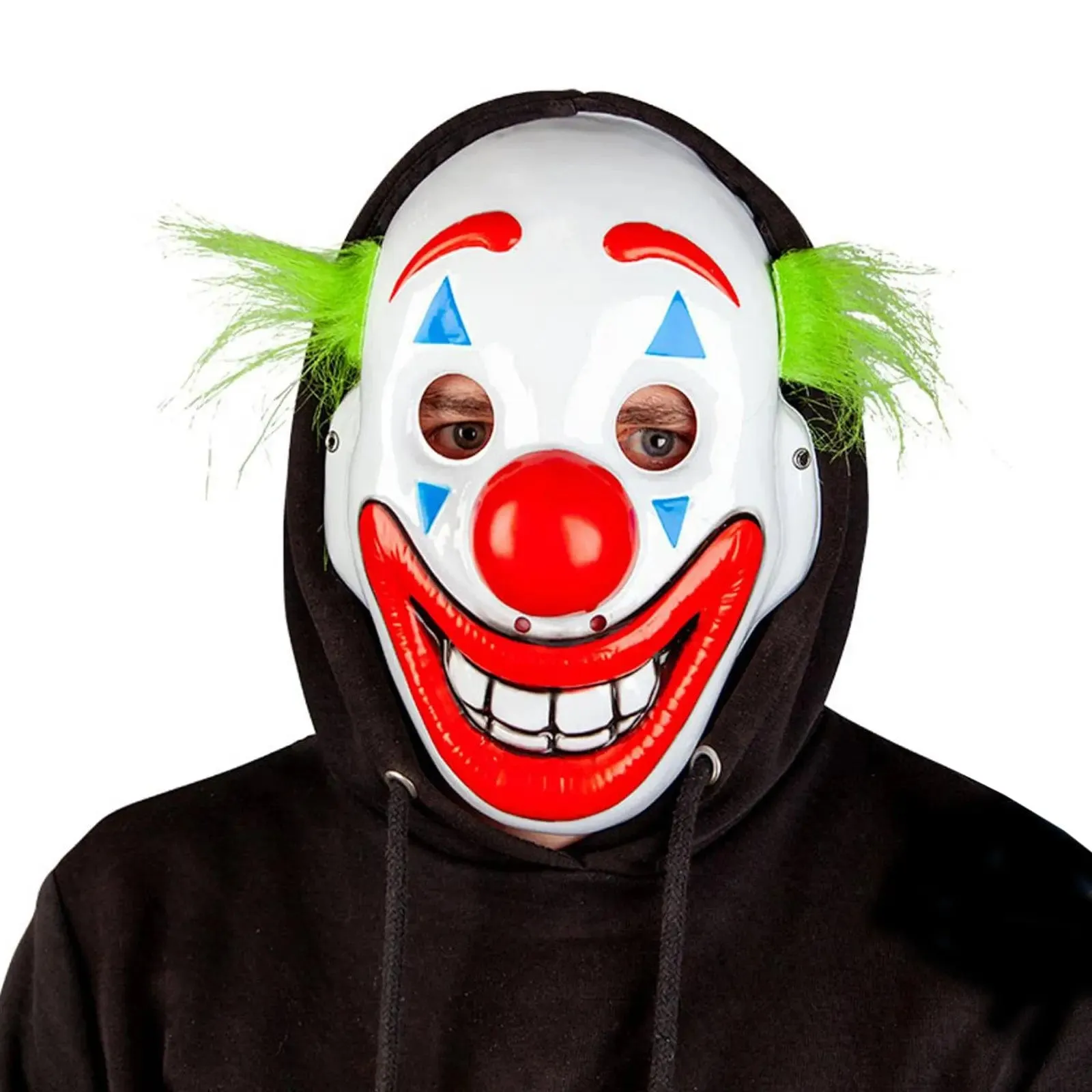 Happy Face Clown Mask Green Hair Circus Adult Halloween