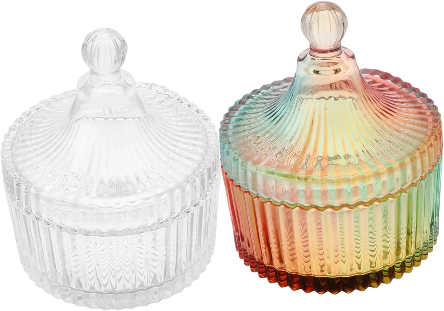 Happyyami 2pcs Glass Makeup Powder Puff Storage Box Body Powder Container Case Decorative Vanity Jar for Beauty Organizing