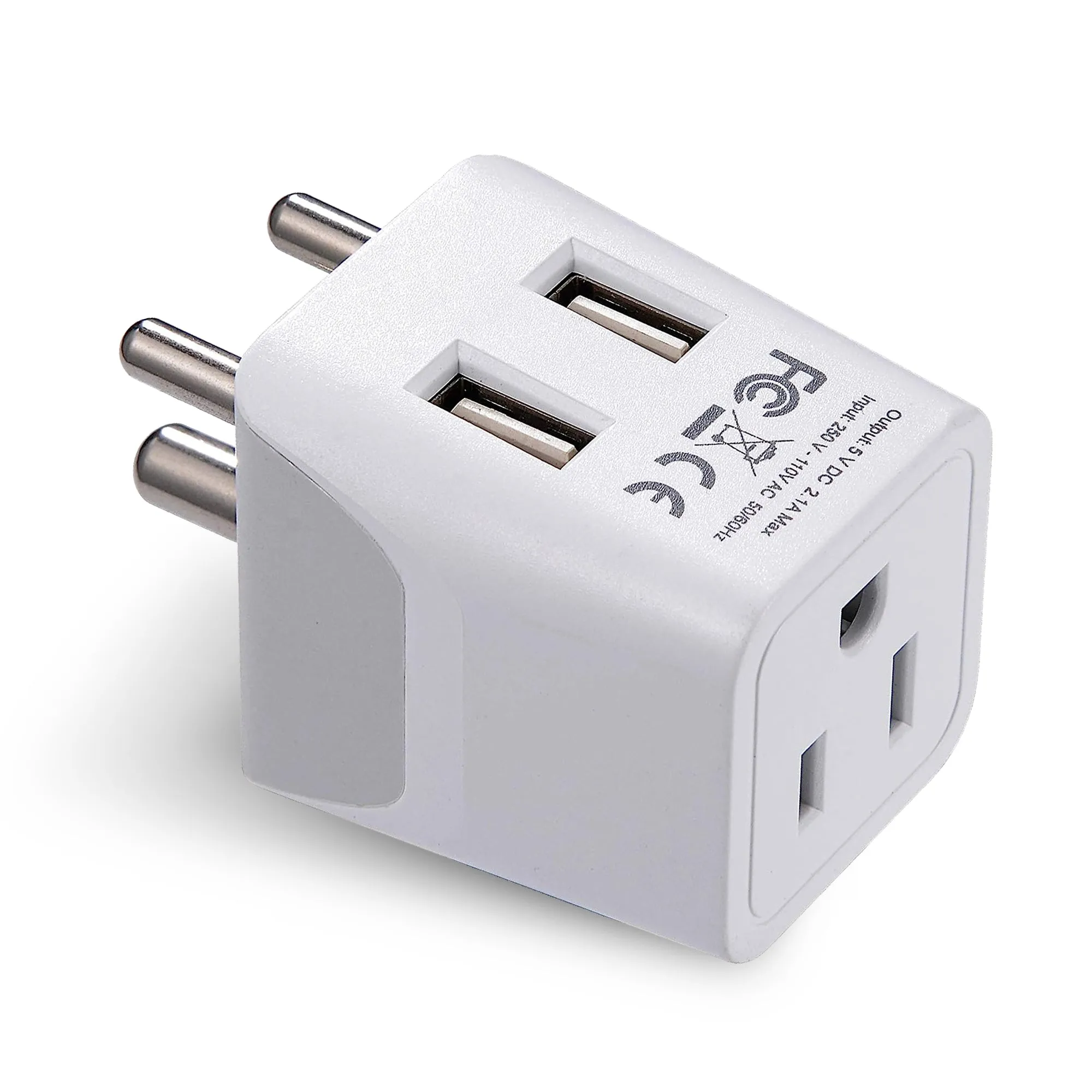 India Travel Adapter - Type D - Dual USB (CTU-10)