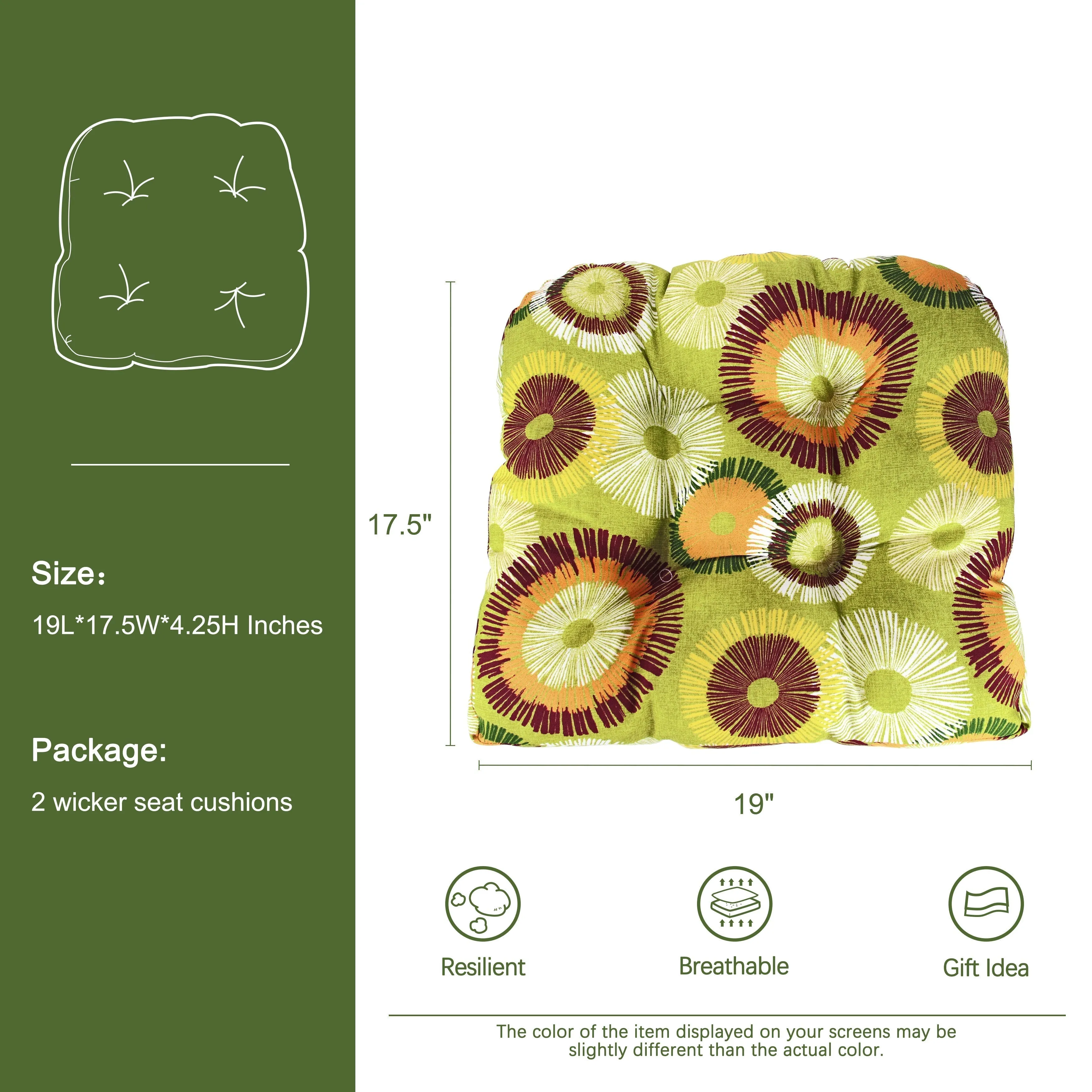 Indoor/Outdoor Wicker Seat Chair Cushion, Set of 2, Black White Flower