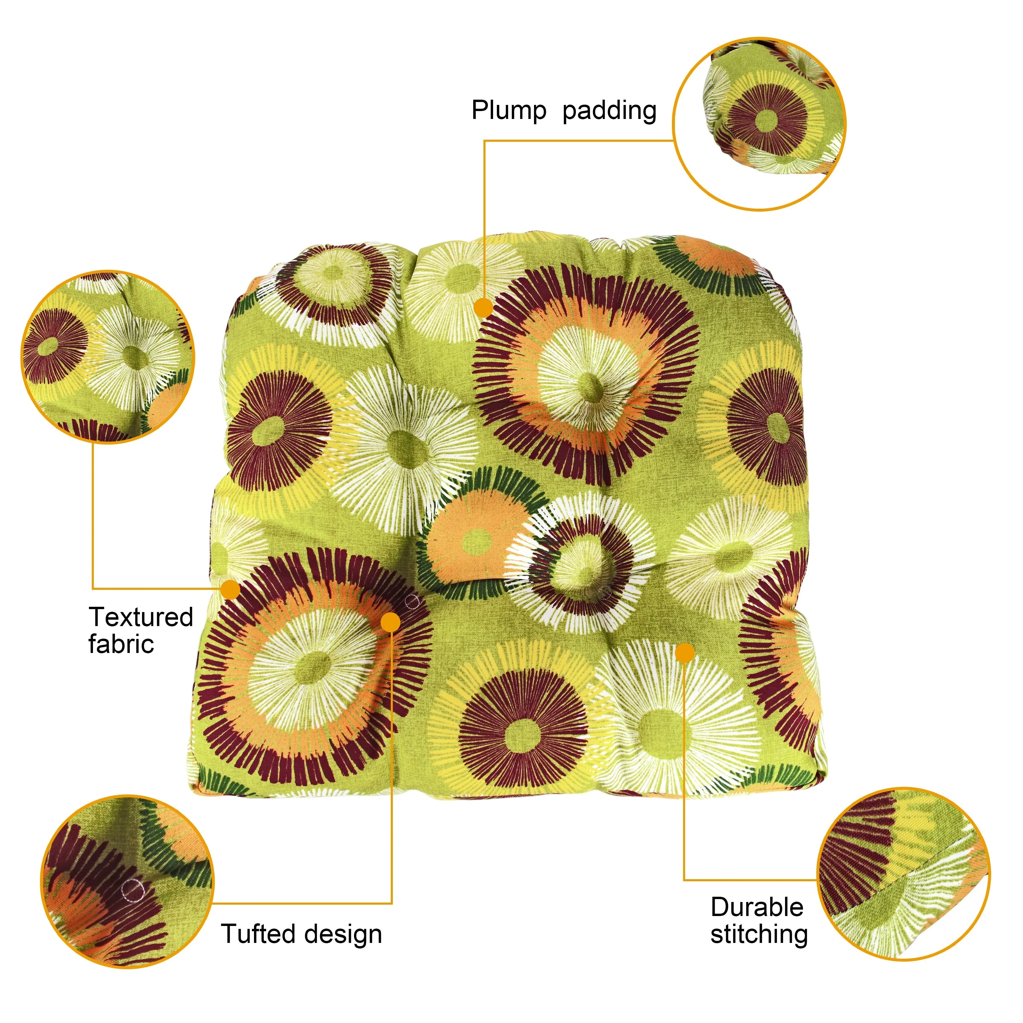 Indoor/Outdoor Wicker Seat Chair Cushion, Set of 2, Black White Flower