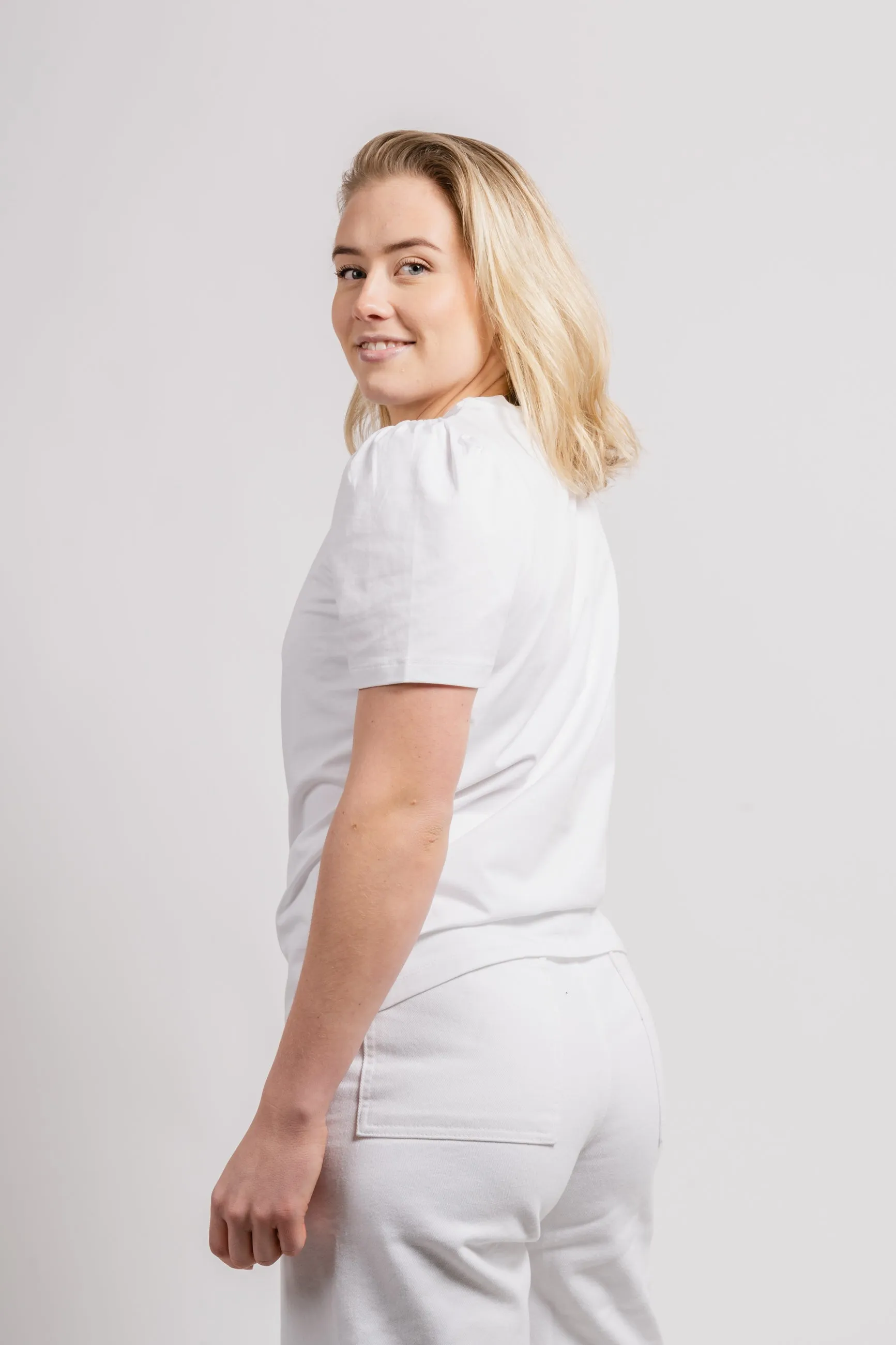 Janine Puff Tee - White