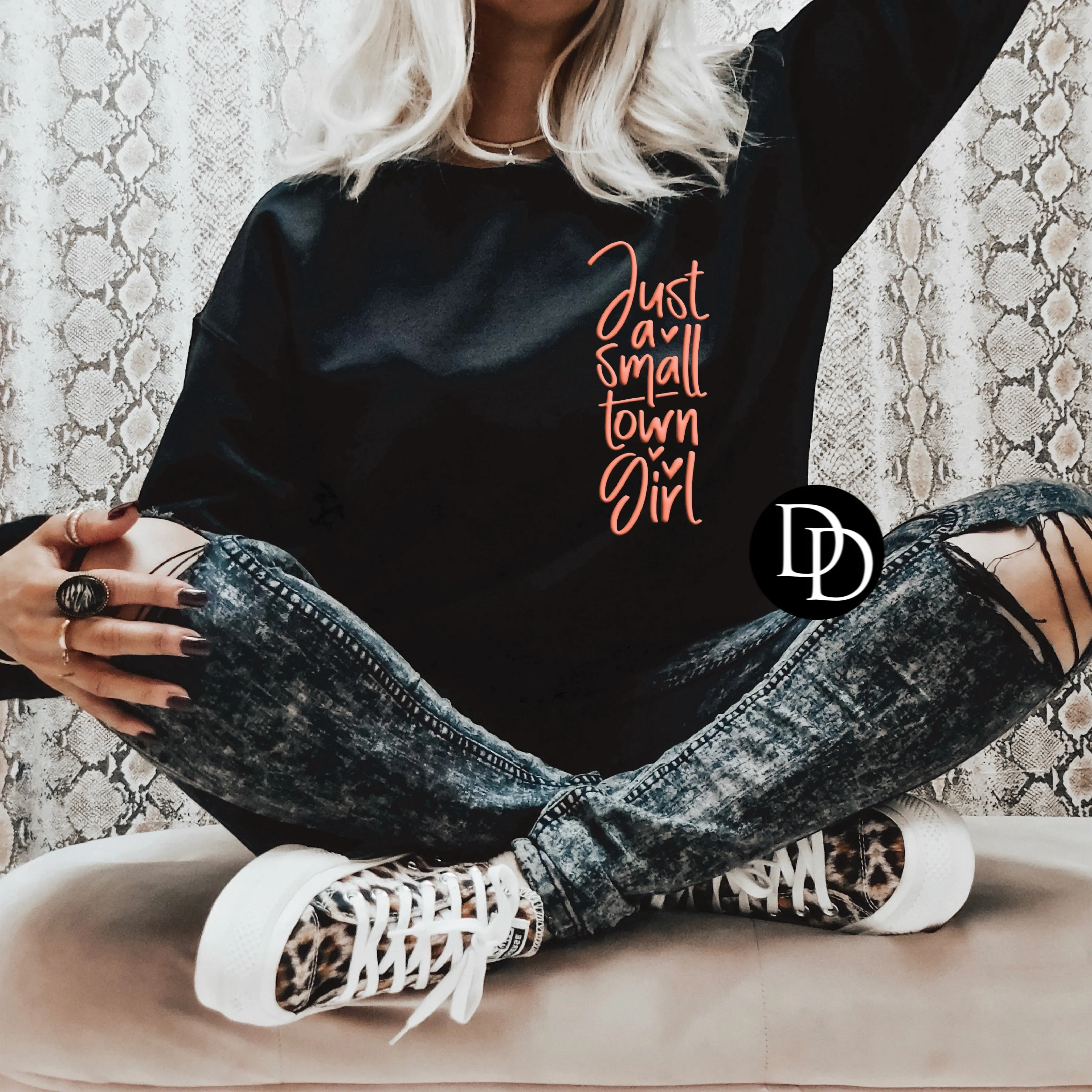Just A Small Town Girl (Coral Ink) *Puff Screen Print Transfer*