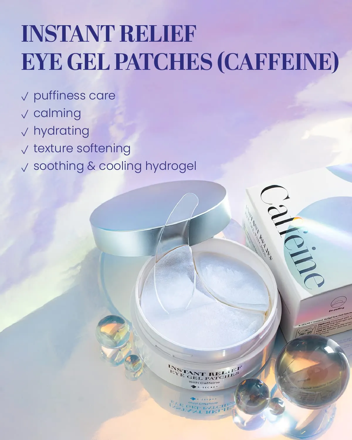 K SECRET Instant Relief Eye Gel Patches CAFFEINE شرائح العين بالكافايين