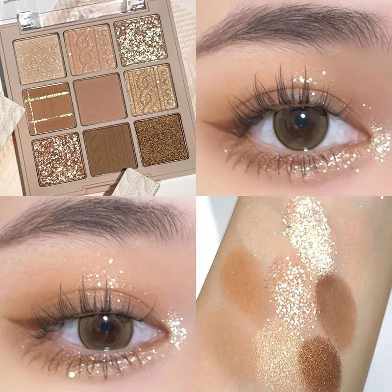 Korean Fashion Matte Eye Shadow 9 Palace Grid Colors Makeup Pearlescent Glitter Board Milk Tea Plate Eyeshadow  Cosmetic