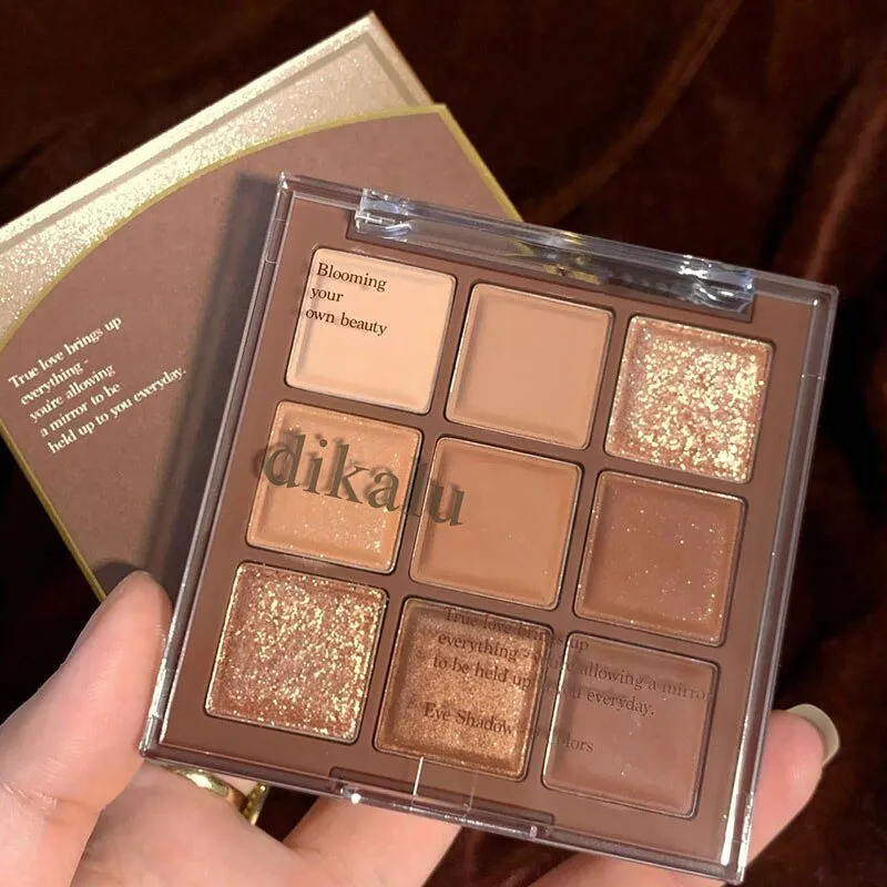 Korean Fashion Matte Eye Shadow 9 Palace Grid Colors Makeup Pearlescent Glitter Board Milk Tea Plate Eyeshadow  Cosmetic