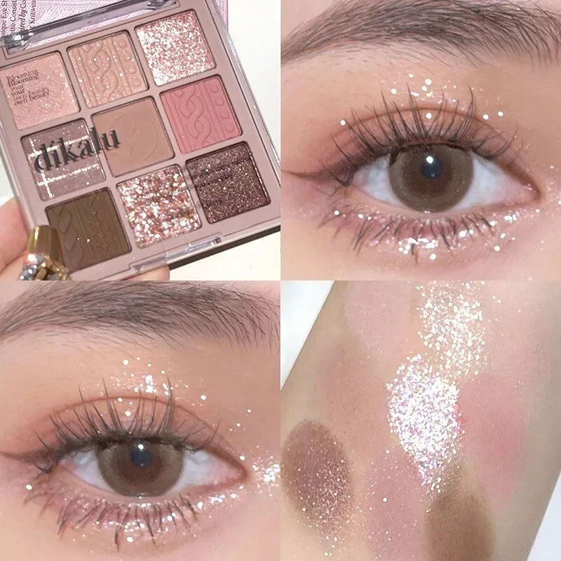 Korean Fashion Matte Eye Shadow 9 Palace Grid Colors Makeup Pearlescent Glitter Board Milk Tea Plate Eyeshadow  Cosmetic