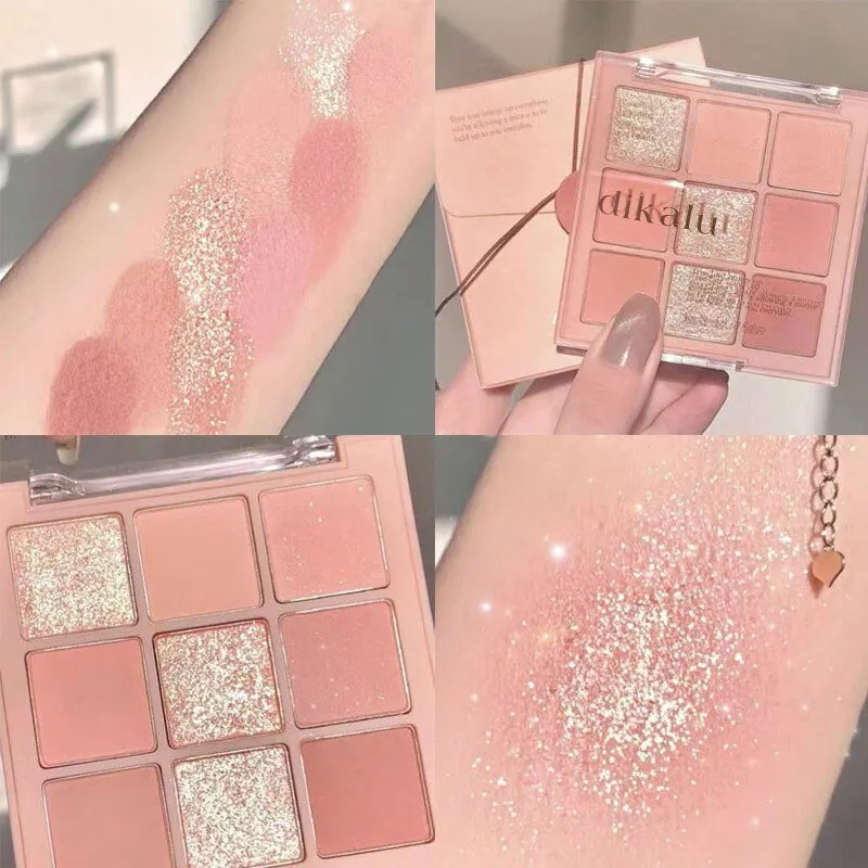 Korean Fashion Matte Eye Shadow 9 Palace Grid Colors Makeup Pearlescent Glitter Board Milk Tea Plate Eyeshadow  Cosmetic