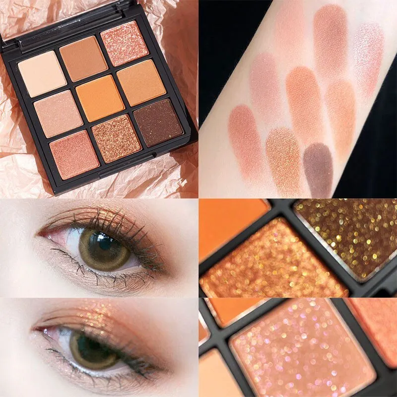 Korean Fashion Matte Eye Shadow 9 Palace Grid Colors Makeup Pearlescent Glitter Board Milk Tea Plate Eyeshadow  Cosmetic