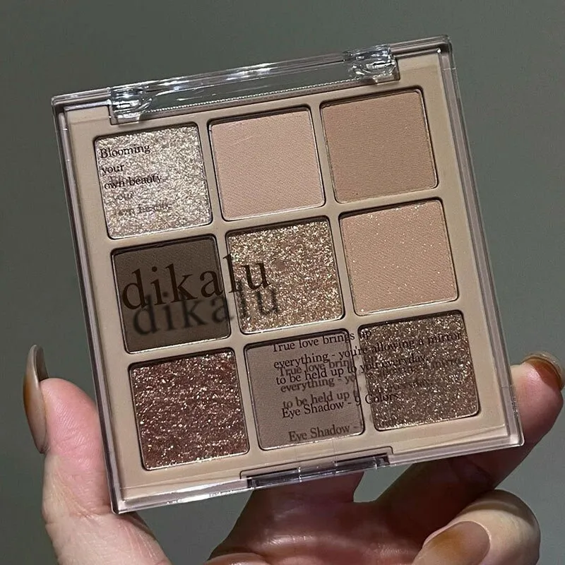 Korean Fashion Matte Eye Shadow 9 Palace Grid Colors Makeup Pearlescent Glitter Board Milk Tea Plate Eyeshadow  Cosmetic