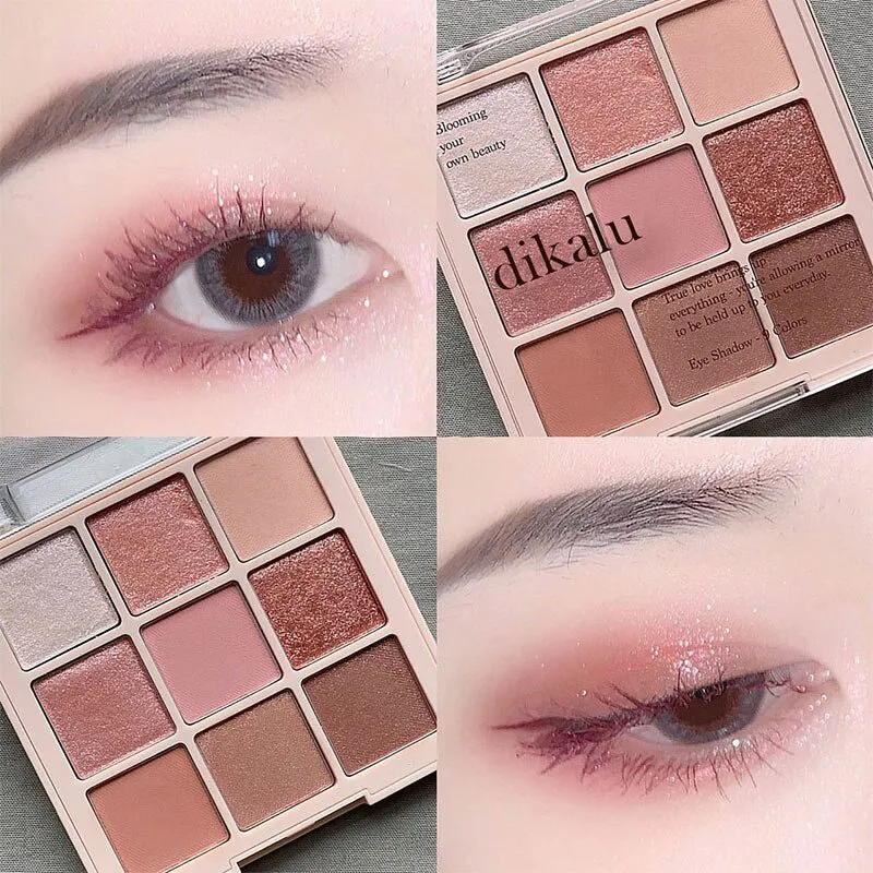 Korean Fashion Matte Eye Shadow 9 Palace Grid Colors Makeup Pearlescent Glitter Board Milk Tea Plate Eyeshadow  Cosmetic