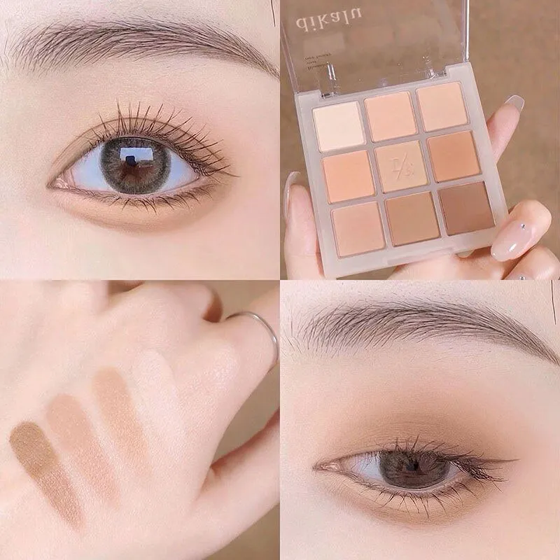 Korean Fashion Matte Eye Shadow 9 Palace Grid Colors Makeup Pearlescent Glitter Board Milk Tea Plate Eyeshadow  Cosmetic