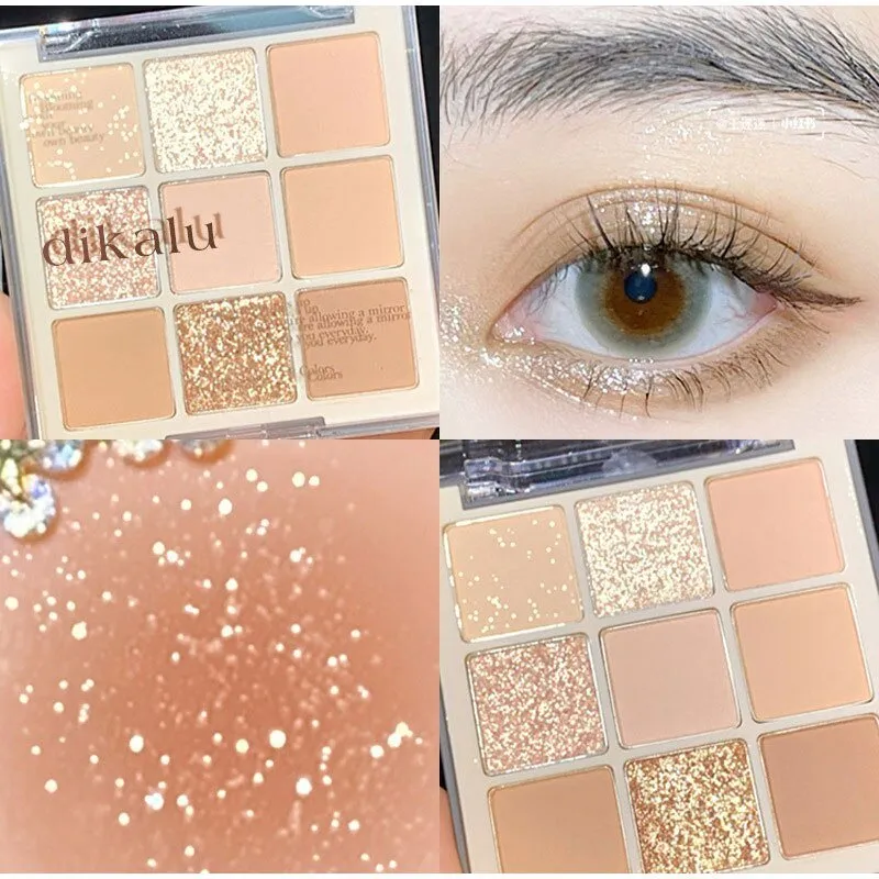Korean Fashion Matte Eye Shadow 9 Palace Grid Colors Makeup Pearlescent Glitter Board Milk Tea Plate Eyeshadow  Cosmetic