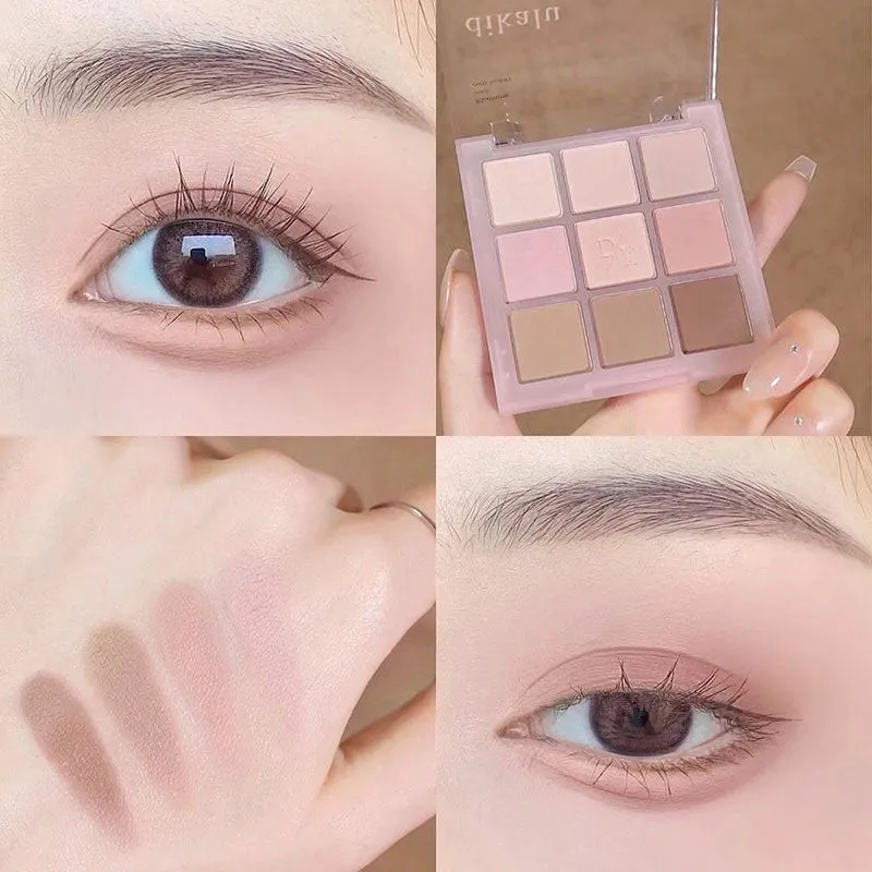 Korean Fashion Matte Eye Shadow 9 Palace Grid Colors Makeup Pearlescent Glitter Board Milk Tea Plate Eyeshadow  Cosmetic