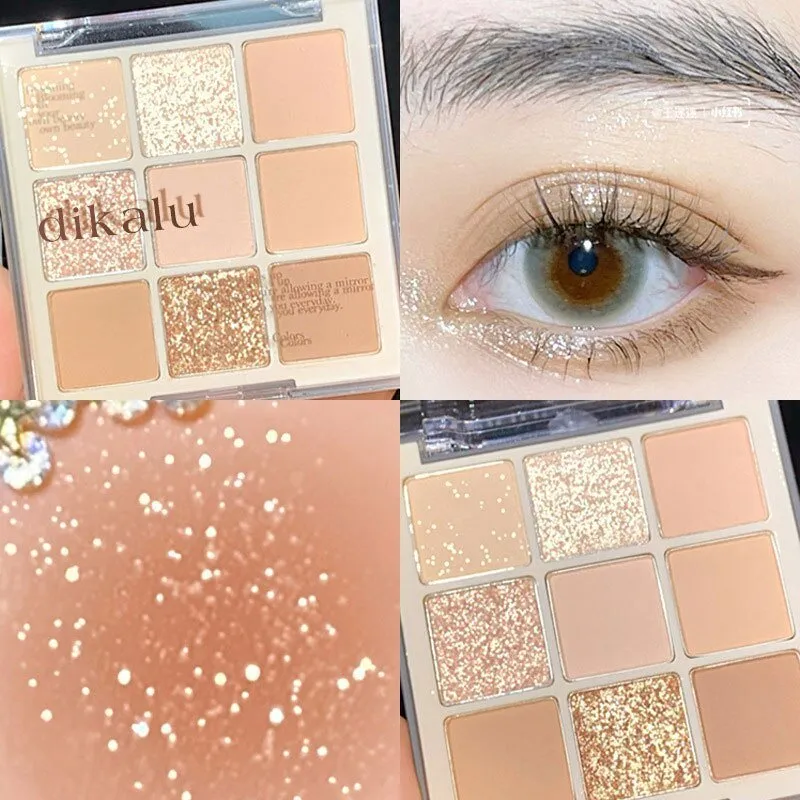 Korean Fashion Matte Eye Shadow 9 Palace Grid Colors Makeup Pearlescent Glitter Board Milk Tea Plate Eyeshadow  Cosmetic